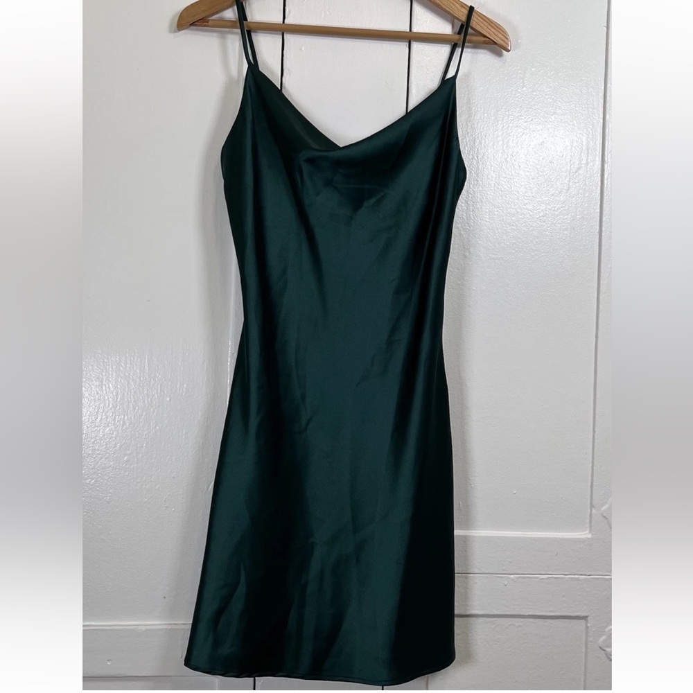 Audrey 3+1 Green Satin Mini Dress Cowl Neck Size S Cocktail Night Out